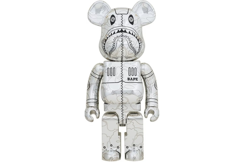 Bearbrick x BAPE x Hajime Sorayama Camo Shark 1000% Silver