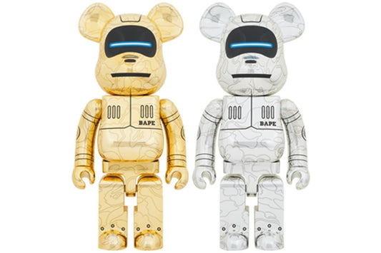 Bearbrick x BAPE x Hajime Sorayama Baby Milo 1000% 2x Set Gold/Silver