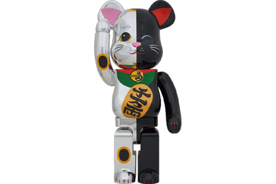 Bearbrick Maneki Neko 1000% Silver/Black